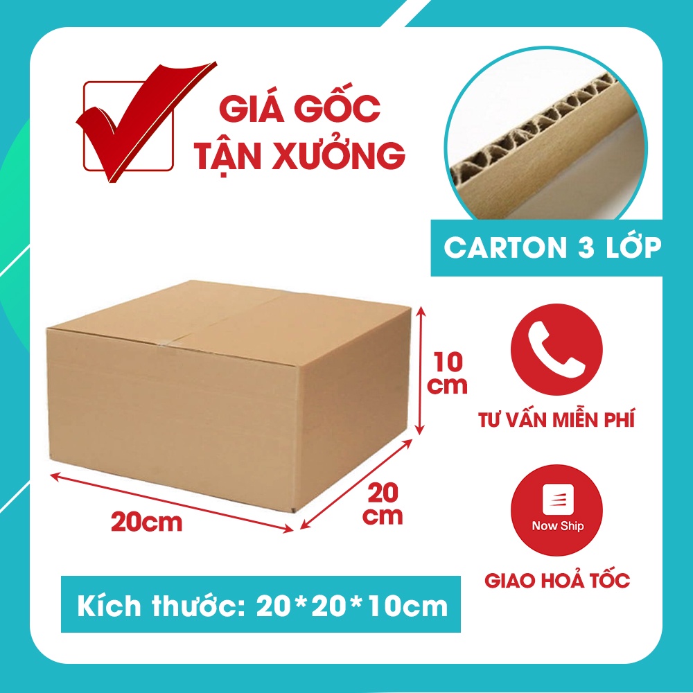 Hộp carton đóng hàng hóa size 20x20x10 - combo 10 hộp, hộp đóng hàng