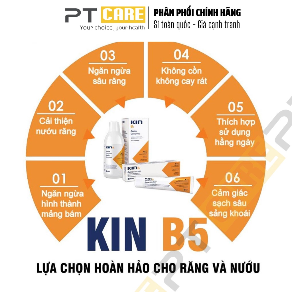 PT CARE | Nước súc miệng Kin B5 500ml Làm Sạch Mảng Bám, Phục Hồi Nướu Răng Dùng Hàng Ngày, Thơm Miệng