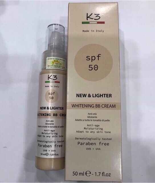 Kem che khuyết điểm trang điểm chống nắng k3 whitening bb cream spf 50+ (hàng chính hãng, Made in Italy)