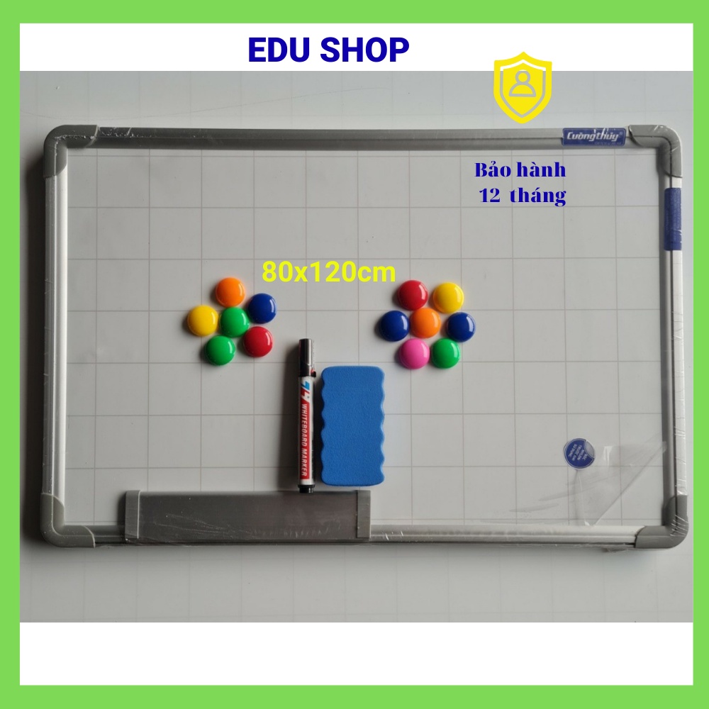 Bảng từ trắng viết bút 80x120cm, bảng chống lóa (Kèm bút, bông lau, nam châm)