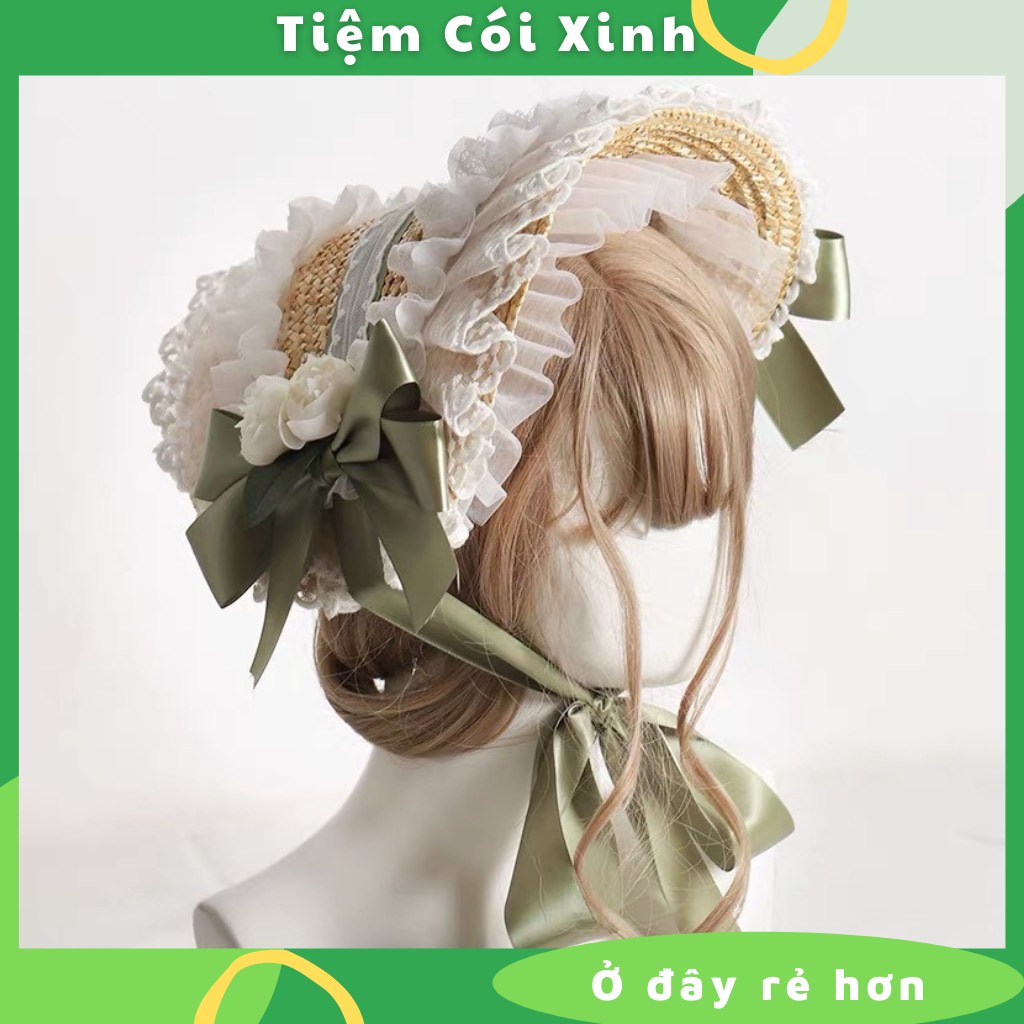 Mũ Cói Phẳng Lolita Làm Thủ Công Cho Bạn Nữ Chụp Ảnh Dễ Thương