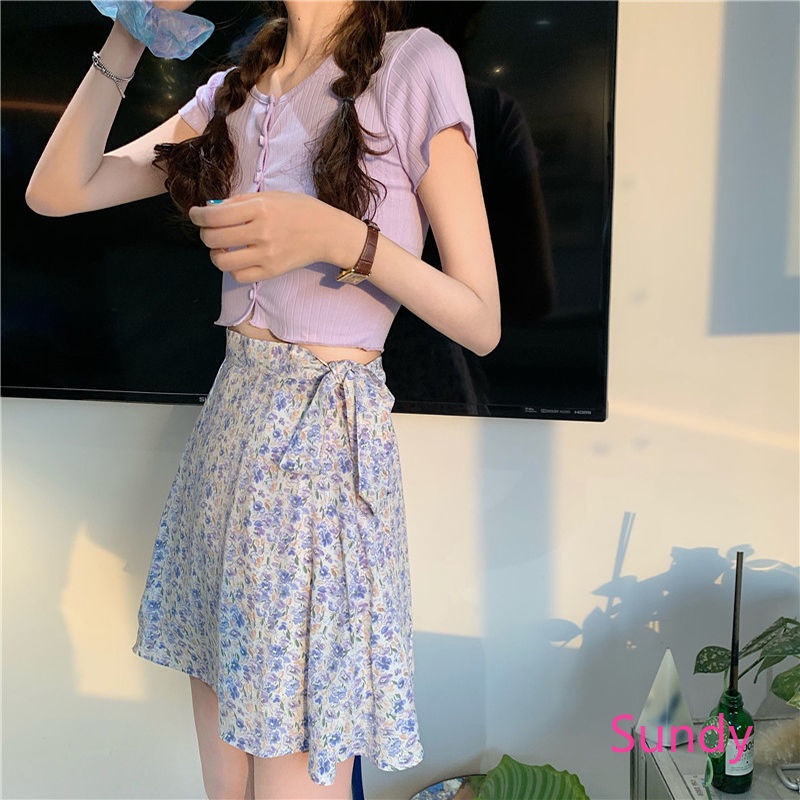 Set Áo Khoác Cardigan Và Chân Váy In Hoa Cho Nữ