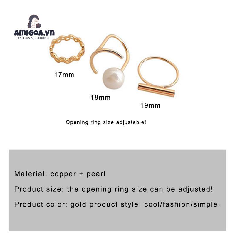 ✨✨Set 3 nhẫn thời trang khảm ngọc trai nhẹ nhàng có thể điều chỉnh tự nhiên sang trọng dành cho nữ