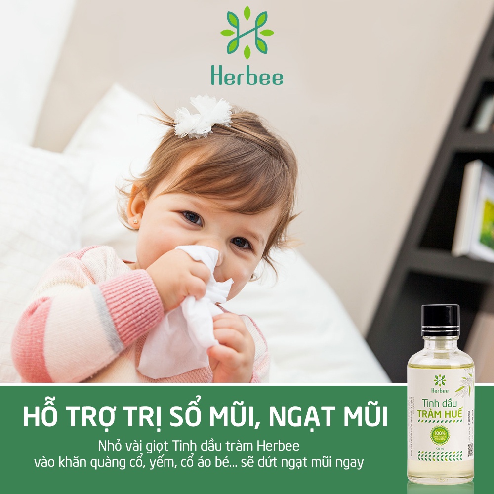 Tinh Dầu Tràm Herbee (50ml), Dầu Tràm Nguyên Chất, Giữ Ấm Cơ Thể Khi Trời Lạnh, Chiết Xuất 100% Từ Lá Tràm Gió Huế