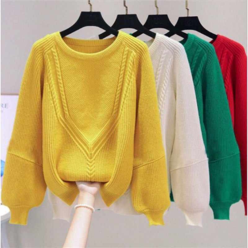 Áo len nữ tay bồng gân nổi dày dặn ám áp al58