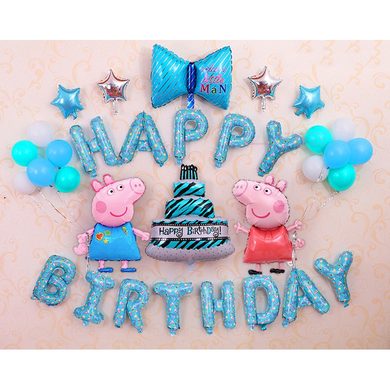 Set Bong Bóng Trang Trí Sinh Nhật Hình Heo Peppa Dễ Thương Có Kèm Bơm – Dumi Shop