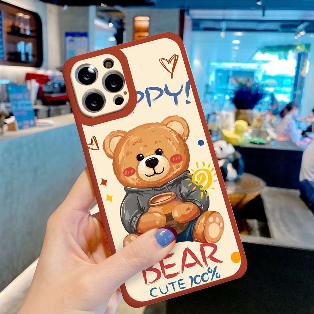 (SIÊU HÓT) Ốp điện thoại iphone gấu má hồng ốp Phone vuông cạnh 6 7 8 SE Plus X Xmas 11 12 Pro13 13 pro max