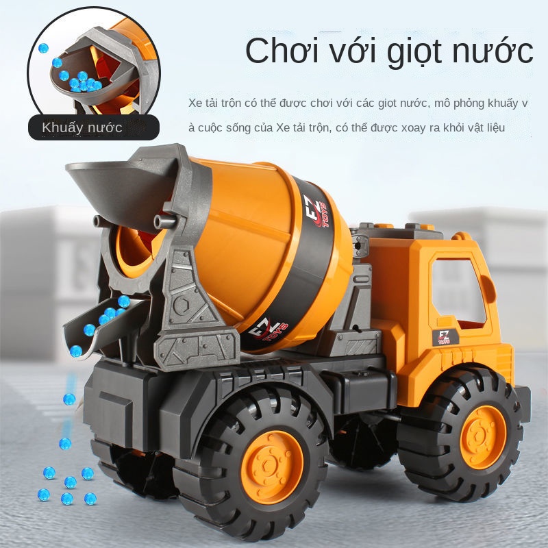 ┇♠✸Máy trộn kỹ thuật lớn cậu bé xe tải bộ đồ chơi trẻ em cần cẩu máy trộn xi măng mô phỏng 4-6 tuổi 3 mô hình