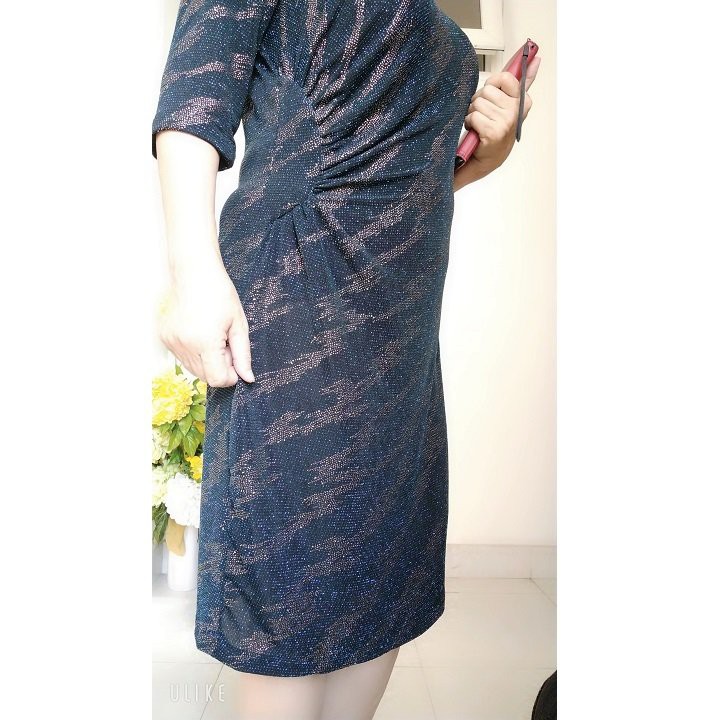Váy Đầm Trung Niên - Thun Nhũ Kim Tuyến  Nhún Eo Che Bụng - Chất Vải Co Giãn - Kiểu Dáng Sang Trọng