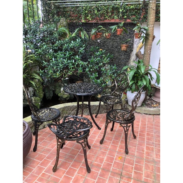 Bàn ghế nhôm đúc mẫu lá cây sân vườn ban công 4 ghế 1 bàn