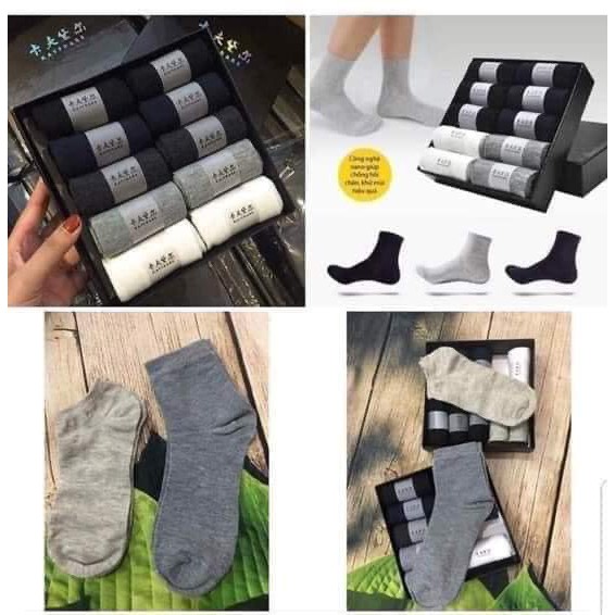 [Tất nam cao cấp] Hộp 10 đôi tất kháng khuẩn khử mùi cao cấp có cả cổ cao và cổ thấp.