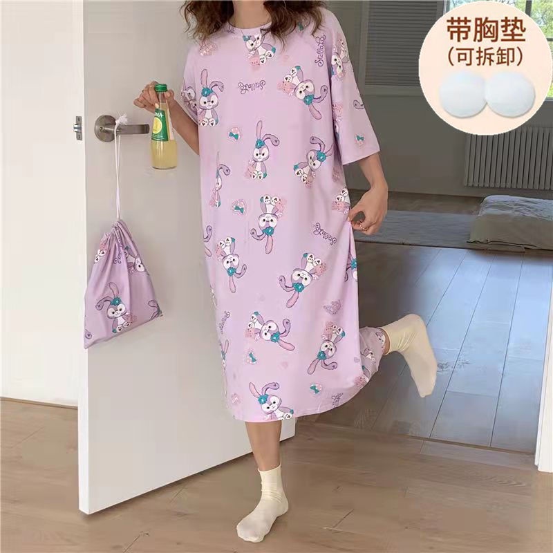 Yuanda [Hàng Có Sẵn] Đầm Ngủ Pajama Mỏng Không Có Đệm Ngực Size Lớn Họa Tiết Hoạt Hình Dành Cho Học Sinh Mặc Ở Ngoài Nhà