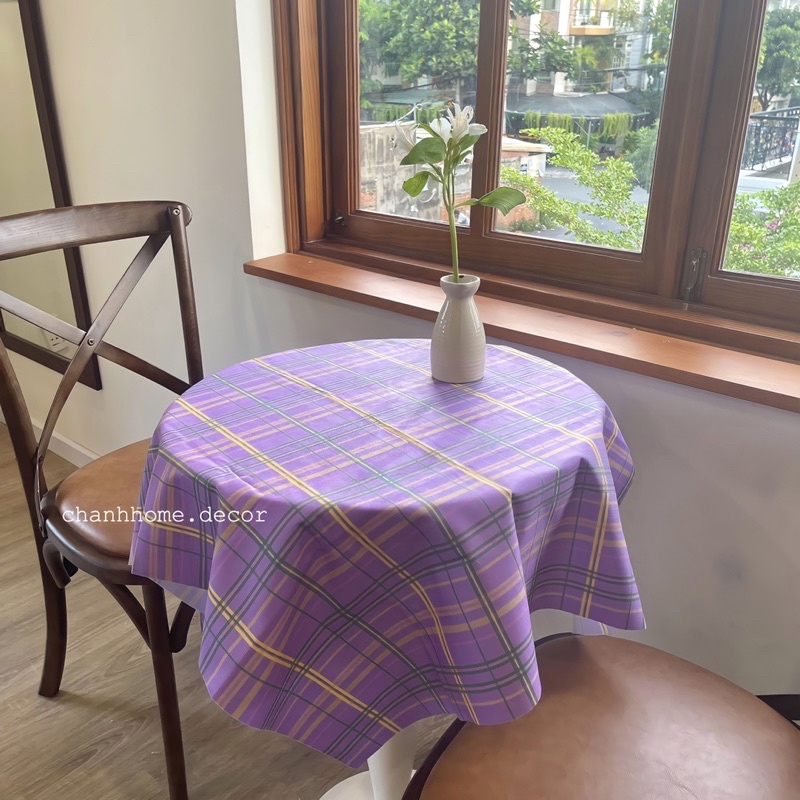 Khăn trải bàn caro Tím vải canvas dùng cho bàn học, nhà bếp, trang trí nhà cửa, khăn trải picnic du lịch Chanhhome.decor