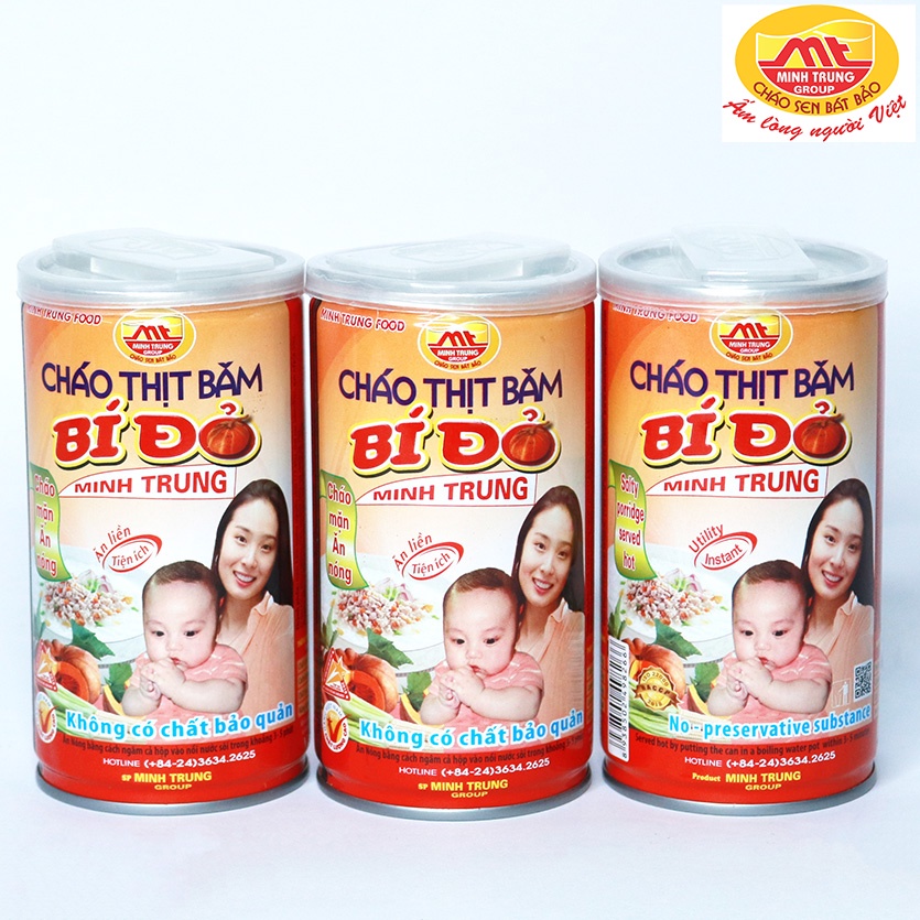 Cháo thịt băm bí đỏ ăn liền Minh Trung combo 3 lon - CHAOTHITBAMBIDO 3