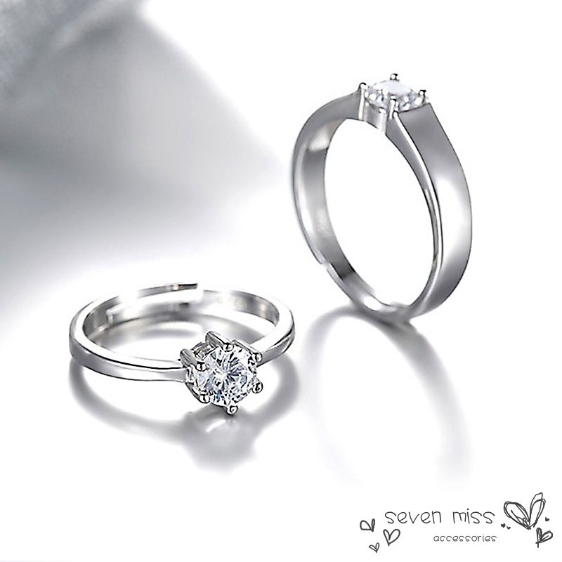 Nhẫn cưới bằng bạc đính đá Zircon điều chỉnh được dùng cho nam nữ