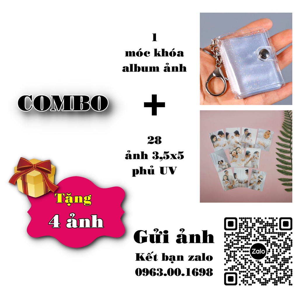 Móc khóa album ảnh mini để 28 ảnh 2 inch bìa nhựa trong suốt để chìa khóa xe máy và in ảnh theo yêu cầu tại Tú Vy Studio