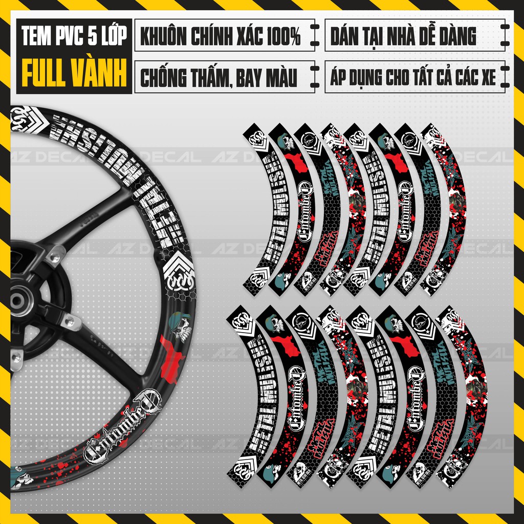 Tem Dán Vành Bản To Chủ Đề Mulisa | FullV08 | Decal Cao Cấp Thiết Kế Kín Mâm, Chống Nước, Bền Màu