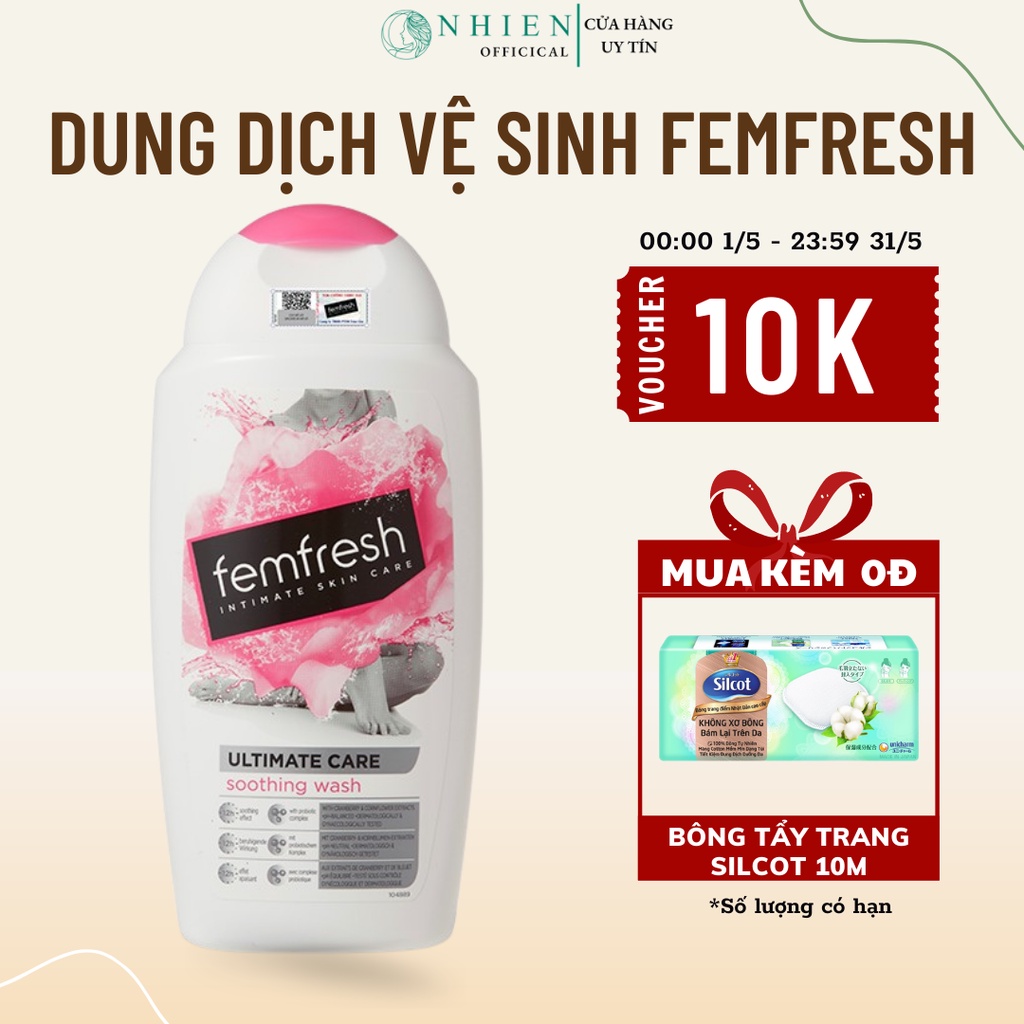 Dung dịch vệ sinh phụ nữ Femfresh màu hồng hỗ trợ ngừa viêm, nấm ngứa vùng kín,phù hợp mẹ bầu, sau sinh và bị viêm nhiễm