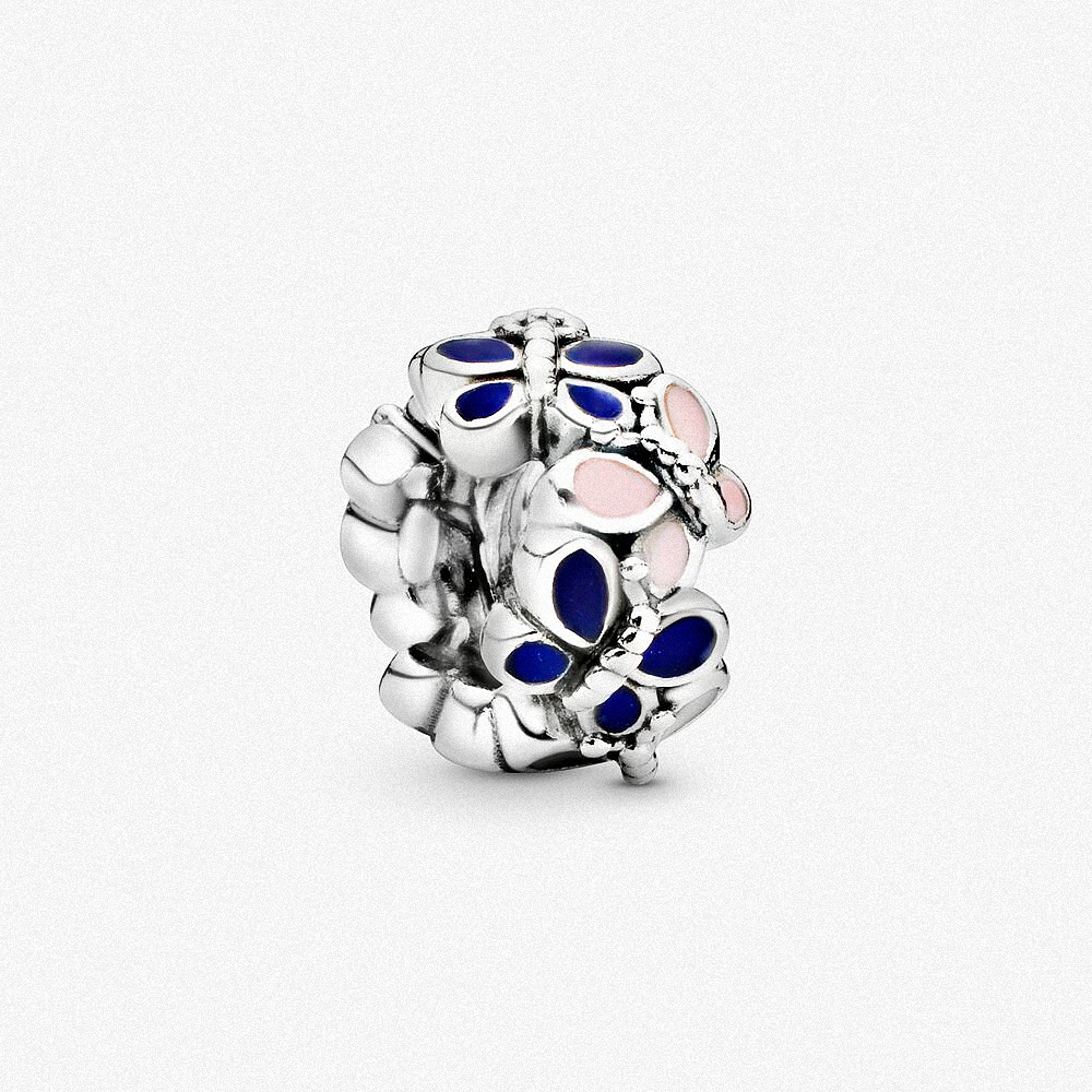 PANDORA Mặt Dây Chuyền Bạc 925 Hình Bướm Xanh/Hồng Thời Trang Tinh Tế Diy