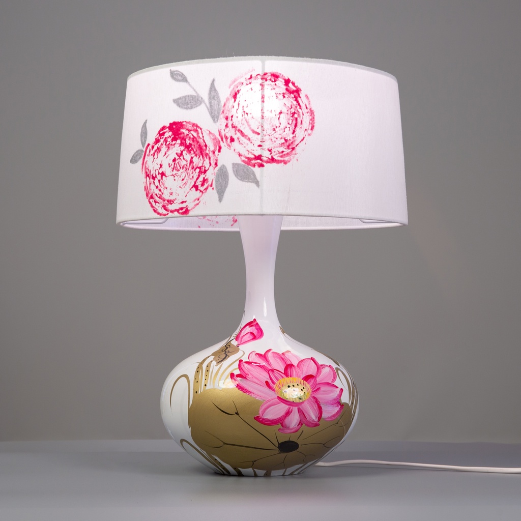 Đèn Bàn Gốm Hoa Hồng Vẽ Tay GO104 Vietmake, Đèn Trang Trí Phòng Khách