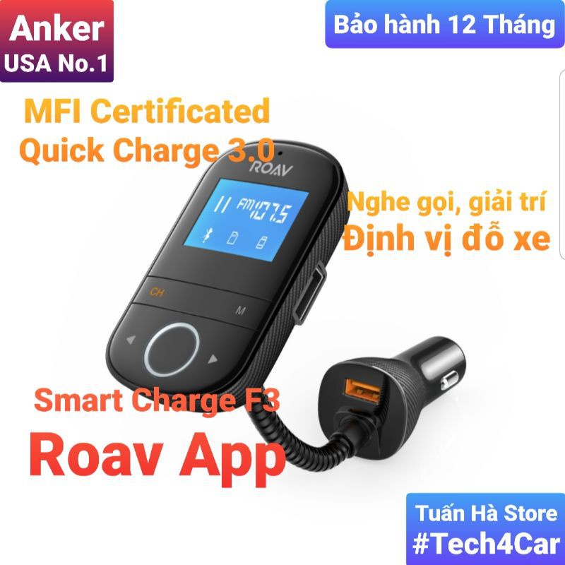 Tẩu phát nghe nhạc bluetooth ô tô xe hơi Anker Roav Smart Charge F3 18W cho IP Samsung Xiaomi Google Tuấn Hà Store