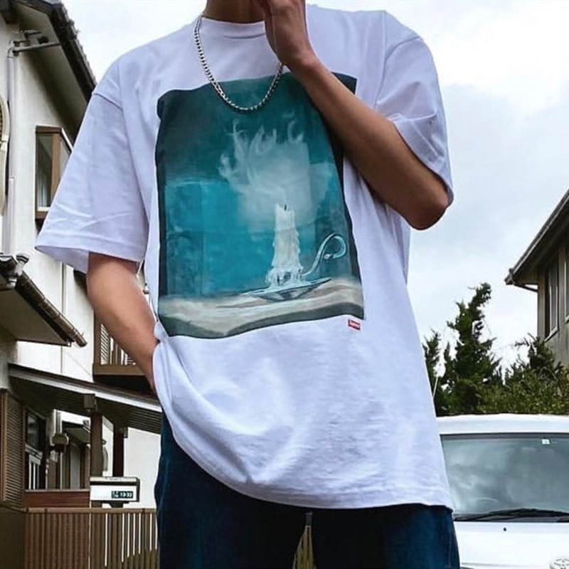 S3AZ 21SS Fuck Tee dirty words photo candle oil painting candlelight small LOGO round neck short sleeve T-shirt 2021