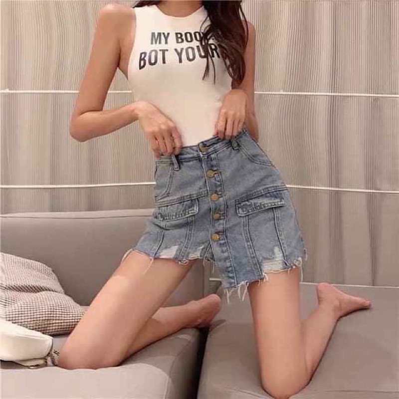 quần jeans bò giả váy nữ