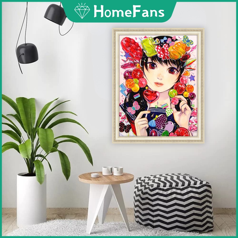 Bộ Tranh Đính Đá 5D Tự Làm 30x40cm / 40x50cm Hình Cô Gái Kẹo Ngọt Trang Trí Nhà Cửa