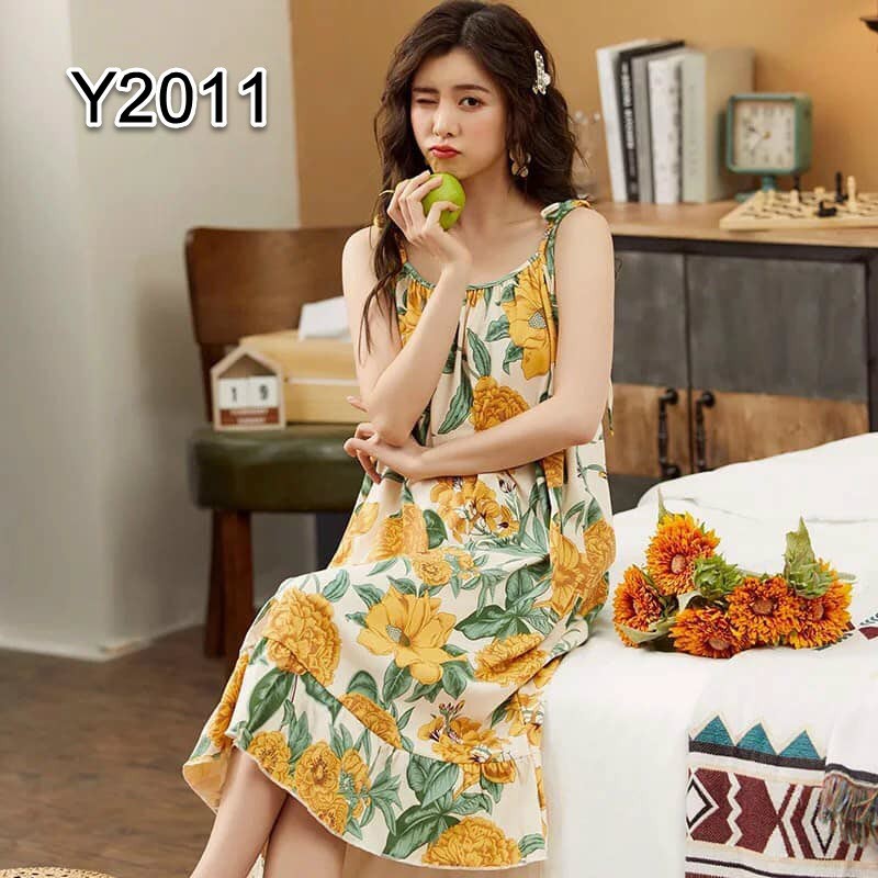 H201210 Đầm mặc nhà nữ cotton hè hai dây hàng nhập - Thời Trang Dương
