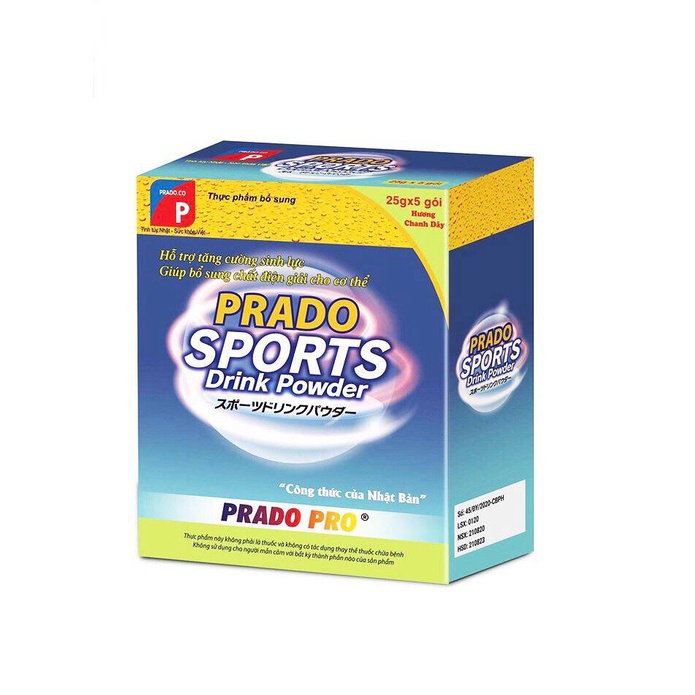 Nước Uống Bù Điện Giải Prado Sport Drink Powder vị chanh leo-Gói oresol bù nước thơm ngon, dễ uống (Hộp 5 gói)