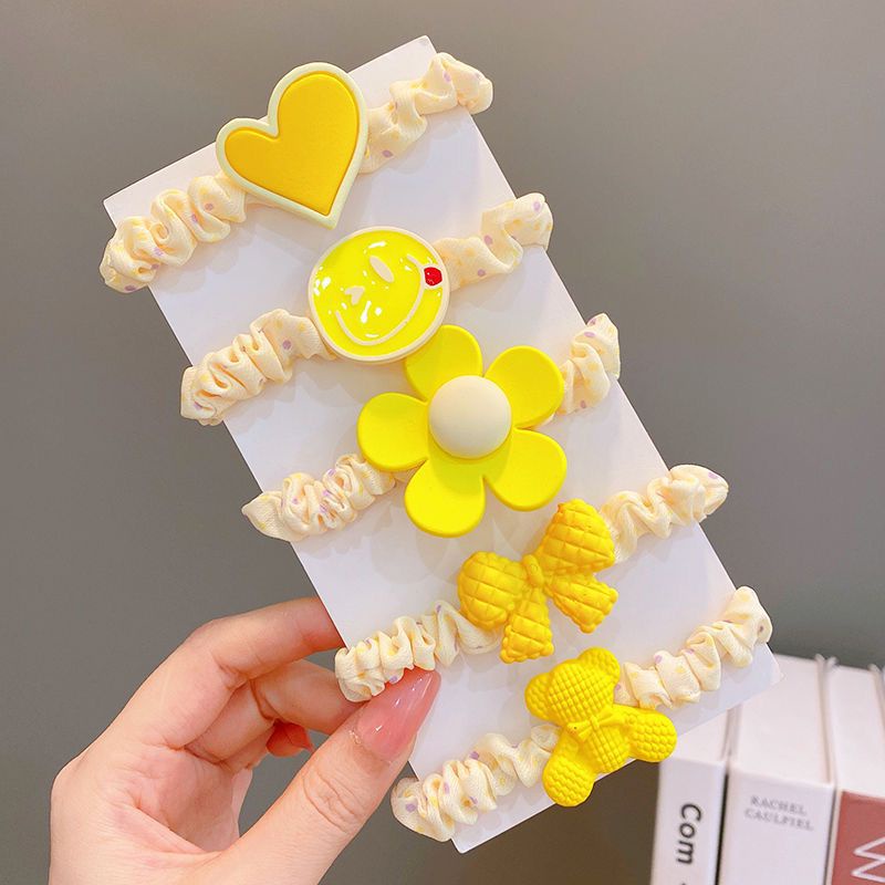 Set 5 Dây Buộc Tóc Cao Su Co Giãn Họa Tiết Hoạt Hình Đáng Yêu Cho Bé Gái