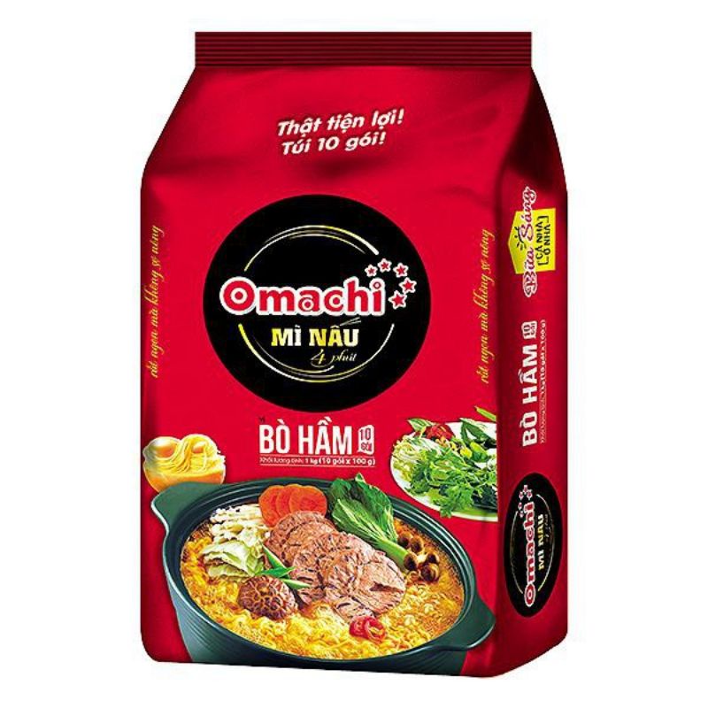Lốc 10 Mì Omachi Nấu 4 Phút Vị Bò Hầm Gói 100G