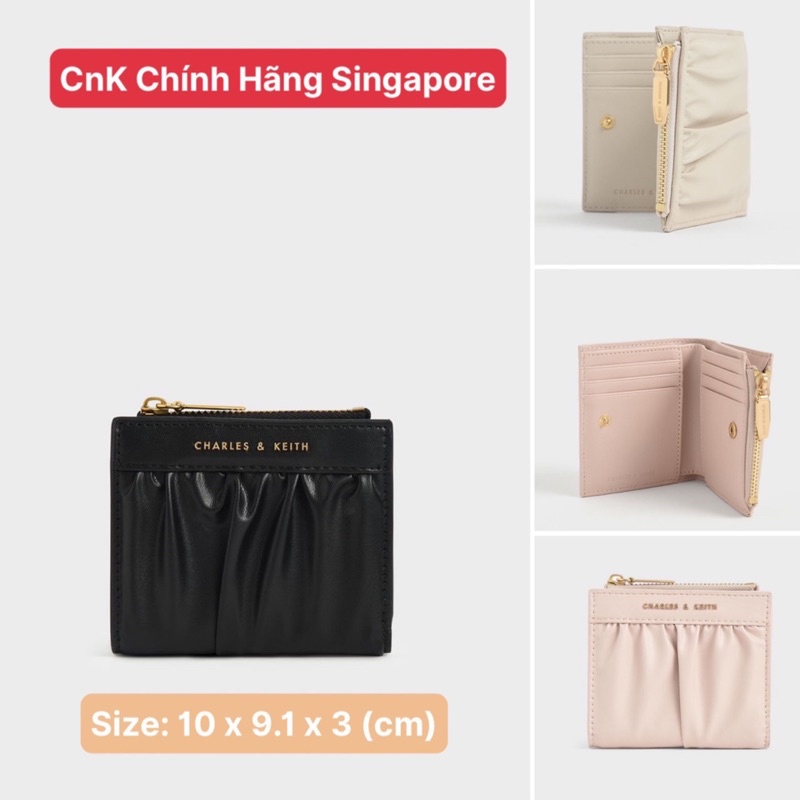 [Pre-Order] Ví da nữ gập cầm tay cao cấp kèm hộp Ruched short wallet CnK