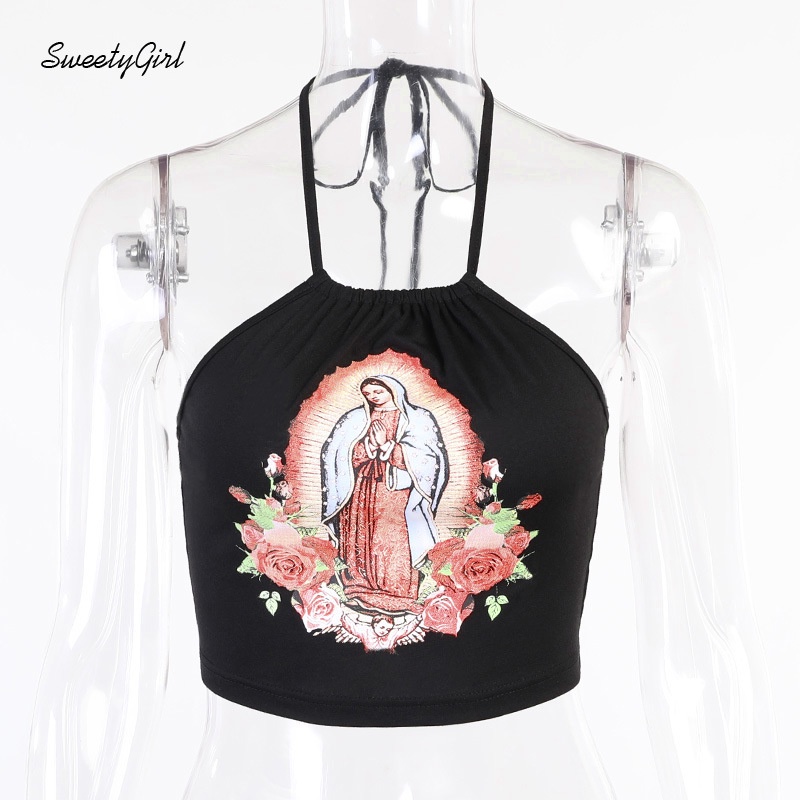 Áo Hai Dây Hở Lưng Dáng Ôm In Họa Tiết Thời Trang Cho Nữ