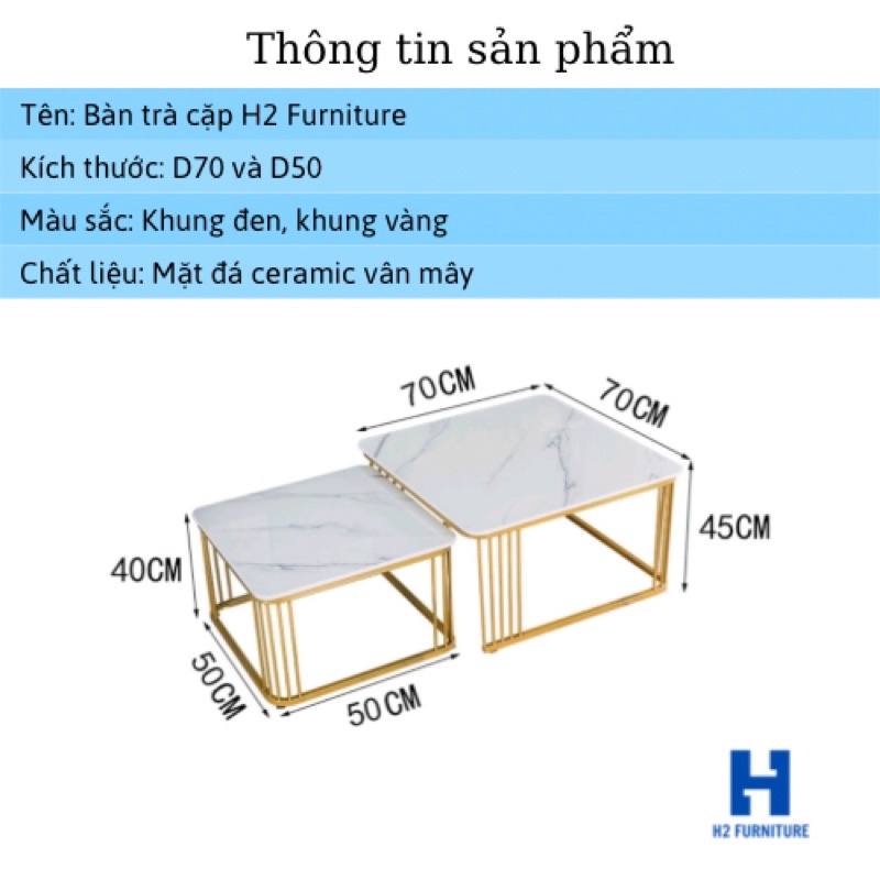 Cặp bàn trà sofa vuông mặt đá vân mây phong cách hiện đại thích hợp cho không gian nhỏ gọn, bàn trà cho phòng khách