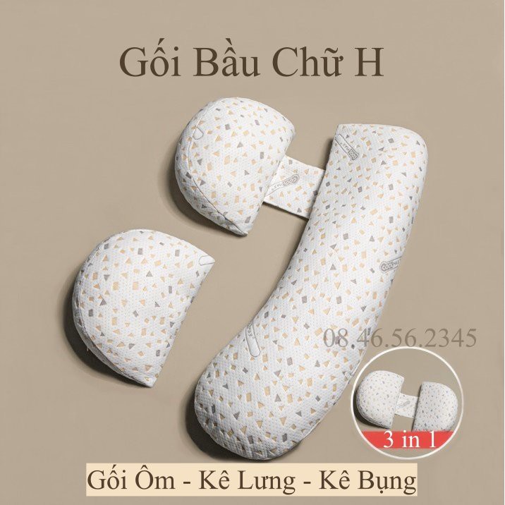 Gối Ôm Bầu Chữ H Đa Năng, Kê Bụng Bầu, Đỡ Lưng, Tích Hợp Gối Bầu Cánh Tiên Cao Cấp