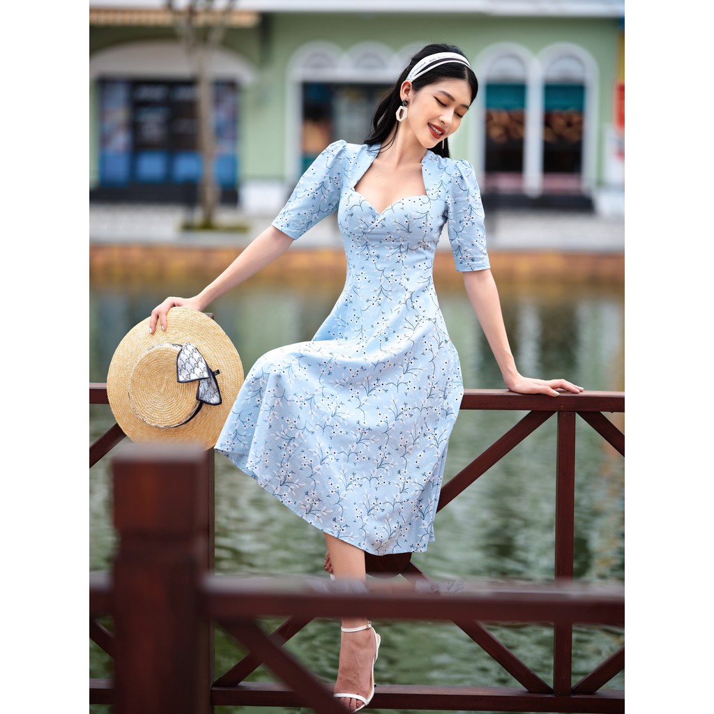 [Mã SKAMSALEP6 giảm 10% tối đa 100K đơn 150K] SÒ VINTAGE - AMORY Đầm hoa xòe tay phồng | BigBuy360 - bigbuy360.vn