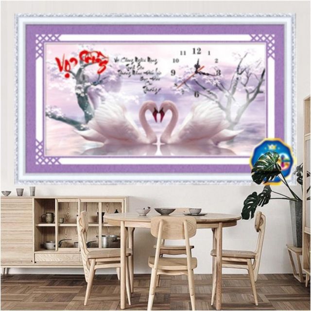 ( kho sỉ) Tranh đính đá cao cấp Đồng Hồ Vợ Chồng Df351(100x55cm)