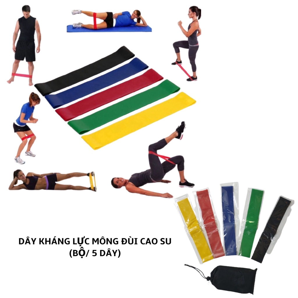 BỘ 5 DÂY KHÁNG LỰC MÔNG ĐÙI CAO SU (KÈM THEO TÚI ĐỤNG)_ VPP ABC VINA