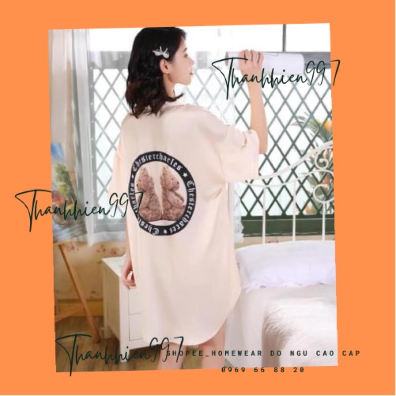 Váy ngủ sơmi công chúa ch.anel hồng lụa satin cao cấp quảng châu