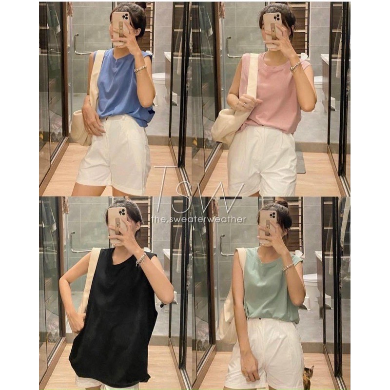 áo tanktop trơn from rộng kèm quây