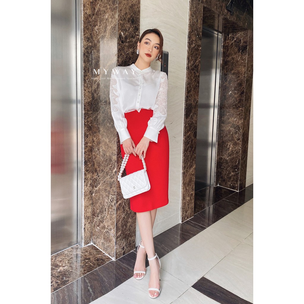 Áo Sơ Mi Trắng Nữ MY WAY Cổ Tàu Tay Áo Phối Voan Sang Trọng 1MA0335