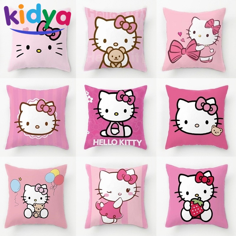 Vỏ Gối Hình Vuông Một Mặt In Họa Tiết Hello Kitty Màu Hồng Dễ Thương Trang Trí Nhà Cửa