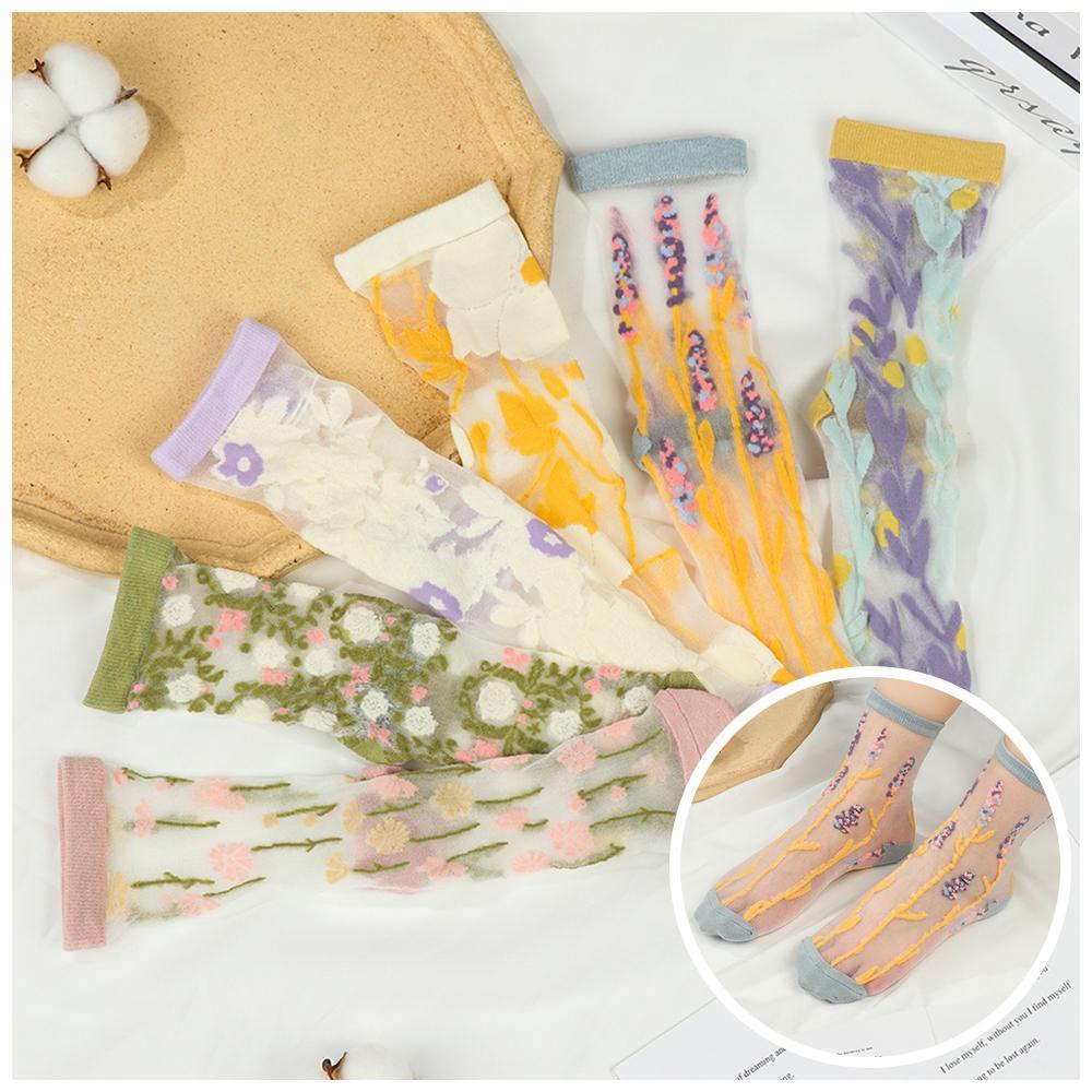 SUMU Vớ Cotton Cao Cổ Thêu Hoa Thời Trang Dành Cho Nữ