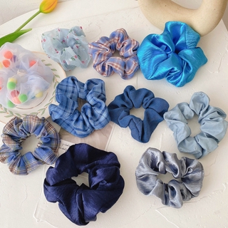 Blue~Băng đô dây buộc tóc cột tóc organza kẻ sọc xanh hàn quốc