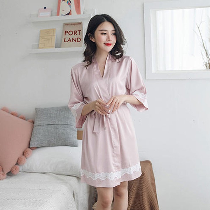 [Mã WASTCOOL giảm 15% tối đa 50K đơn 99K] Áo choàng ngủ lụa cao cấp kiểu kimono tay lững phối ren sang trọng