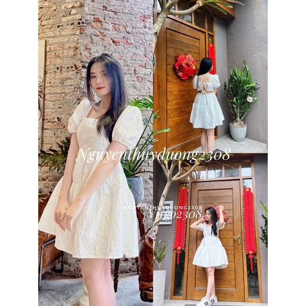 [New dress]VÁY GẤM HOA NỔI TAY BỔNG CỘT DÂY LƯNG SEXY/ĐẦM GẤM HOA NỔI “lovely dress” | BigBuy360 - bigbuy360.vn