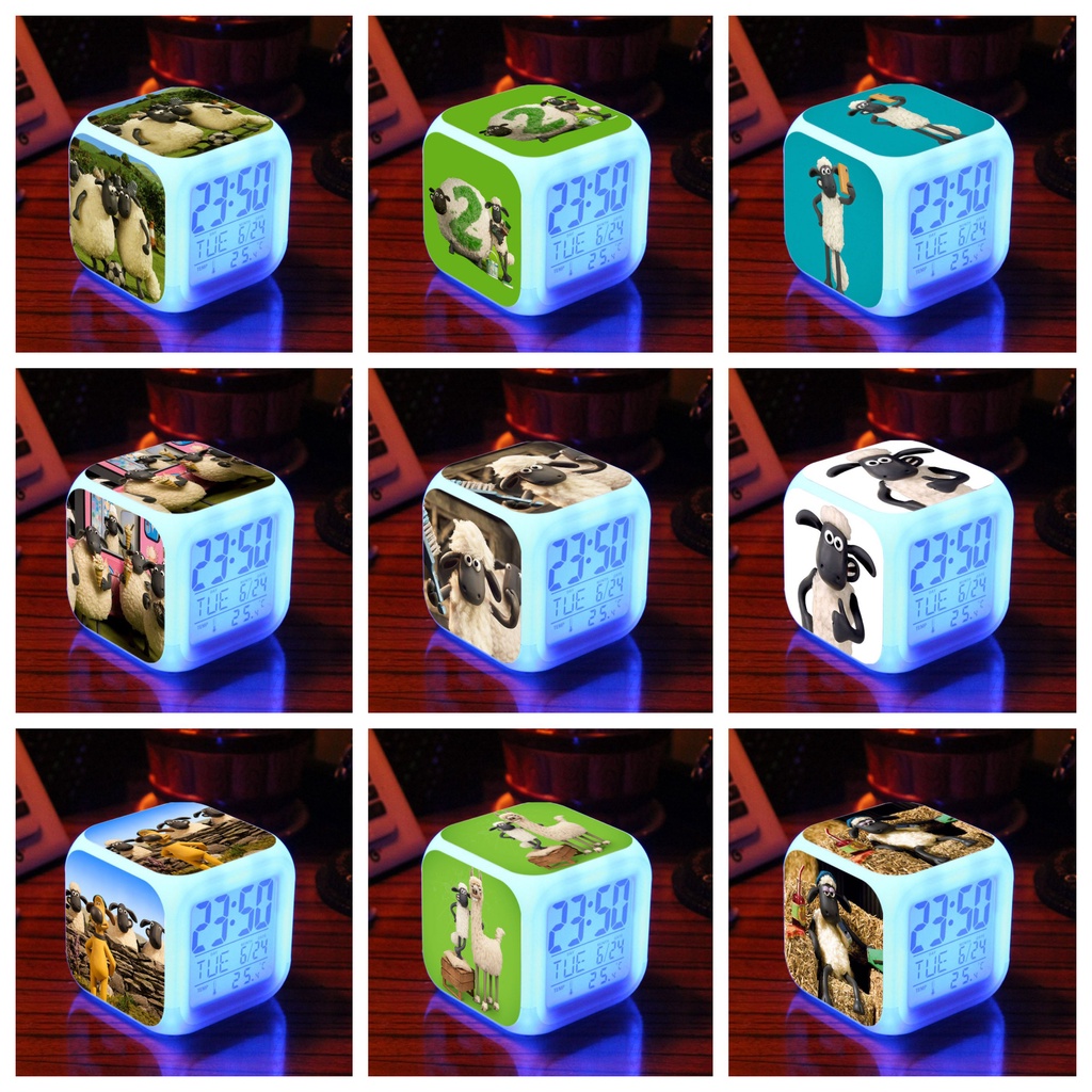 (nhiều mẫu) Đồng hồ báo thức để bàn IN HÌNH Shaun the Sheep hoạt hình tiện lợi đèn LED đổi màu
