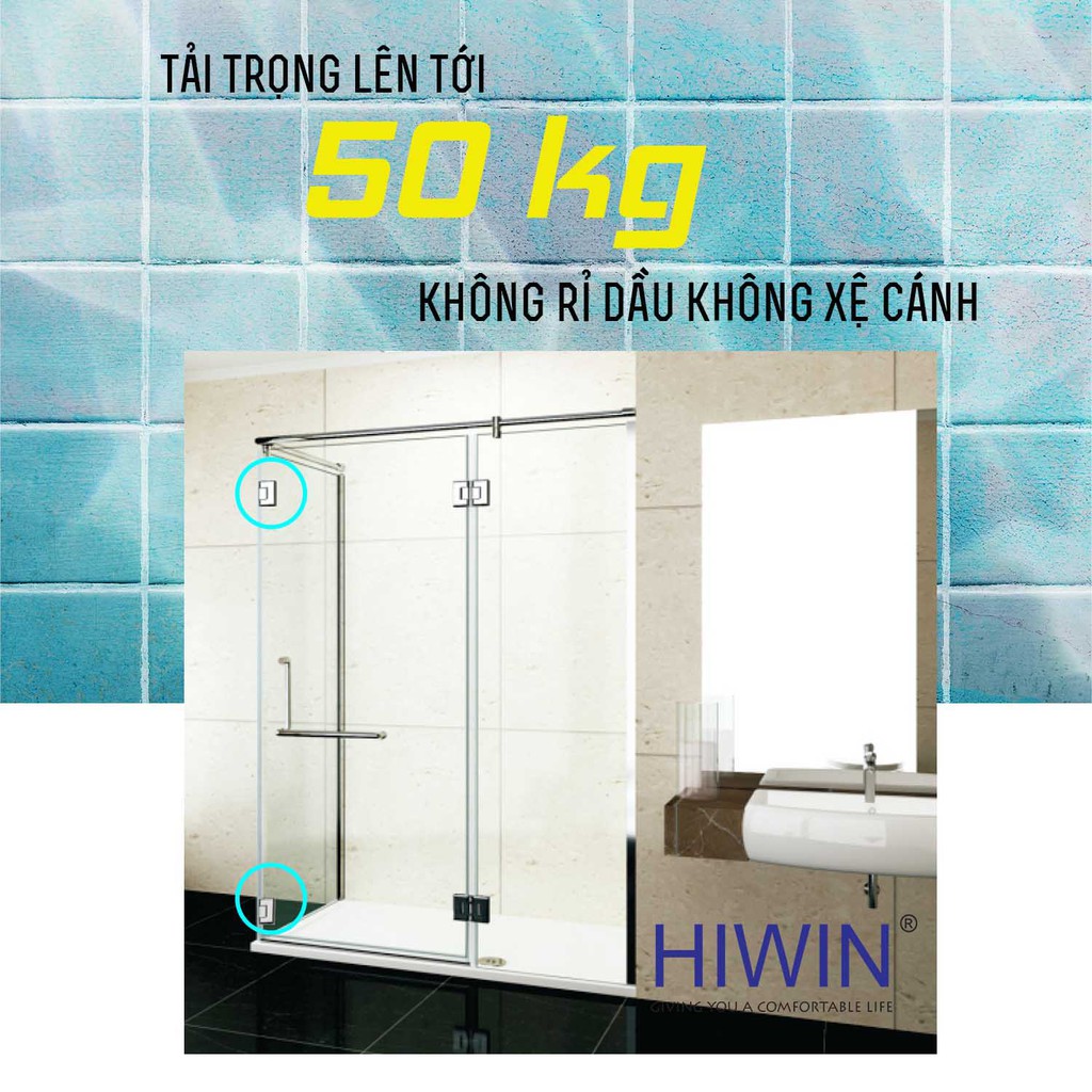 Bản lề phòng tắm kính 90 độ cạnh vát mặt gương inox 304 Hiwin HG-011 (dày 5 mm)