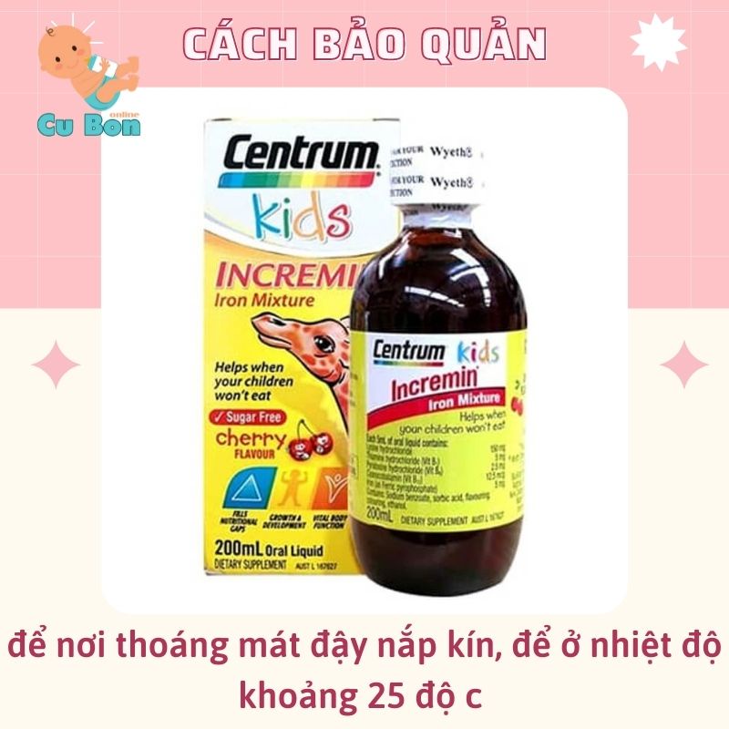 Centrum Kids cho bé biếng ăn Incremin Iron Mixture Úc 200ml dạng siro giúp hấp thu calo dinh dưỡng tốt từ 6 tháng tuổi